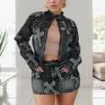 thumbnail image 2 of DHFJKG Women's 2 Piece Outfits Denim Skirt Sets Vintage Long Sleeve Stand Collar Zip Up Crop Top Mini Bodycon Matching Set Stylish Outfit, 2 of 9
