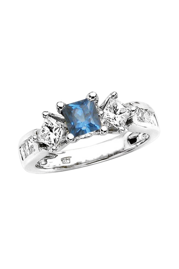 3 Diamond Princess Cut Anniversary Band 1 1/2 ct. in 14K White Gold with Blue Center Diamond