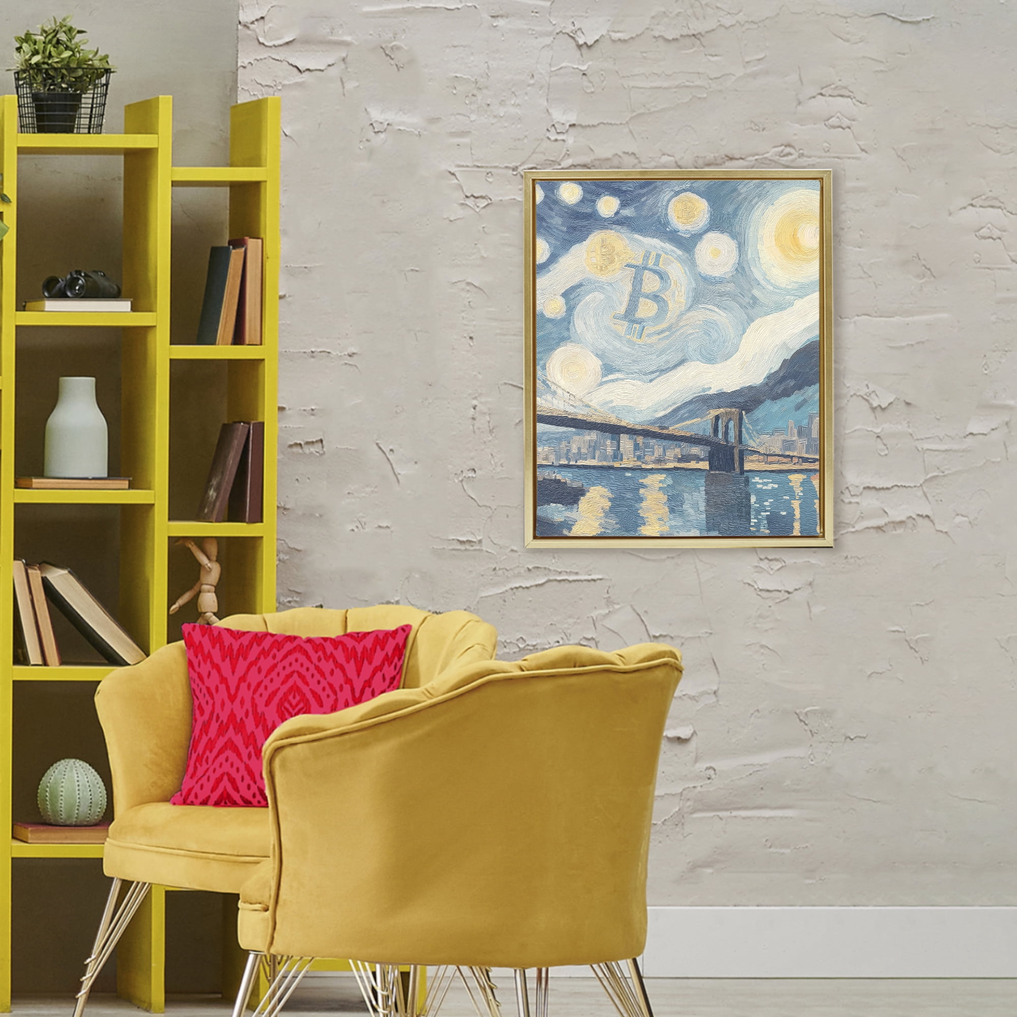 Stupell Industries Crypto Lunar Glow Gold Framed Floater Canvas Wall Art, design by Svetlana Aleynikova