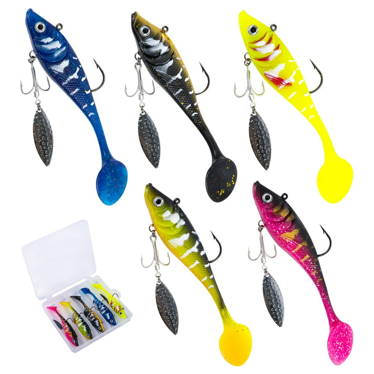 Goture 5pcs Fishing Spoons Lures Soft Plastic Swimbaits Crappie Lure  Fishing Spinner Baits, Long Distance Casting Fishing Lures for Trout Bass  Crappie Pike with Fishing Tackle Box 