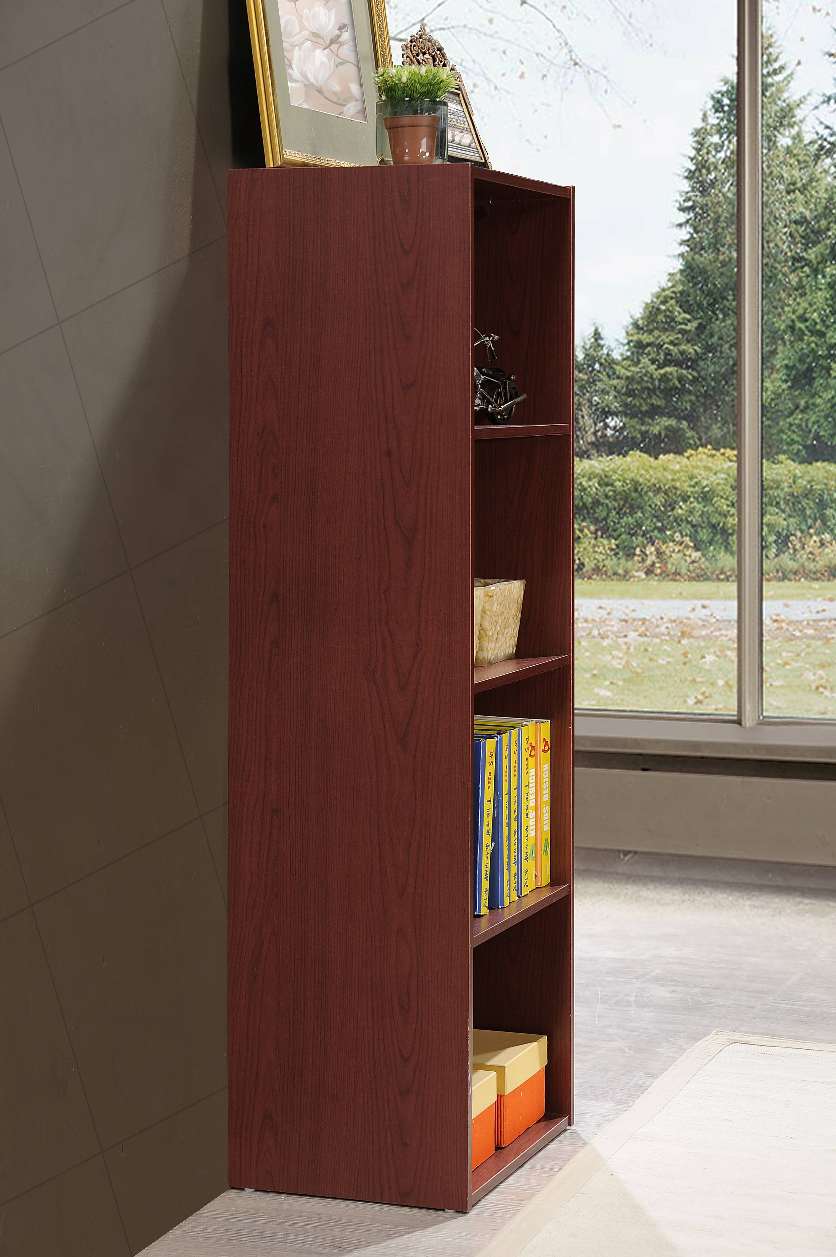 Hodedah 4-Shelf Wood Bookcase, Mahogany
