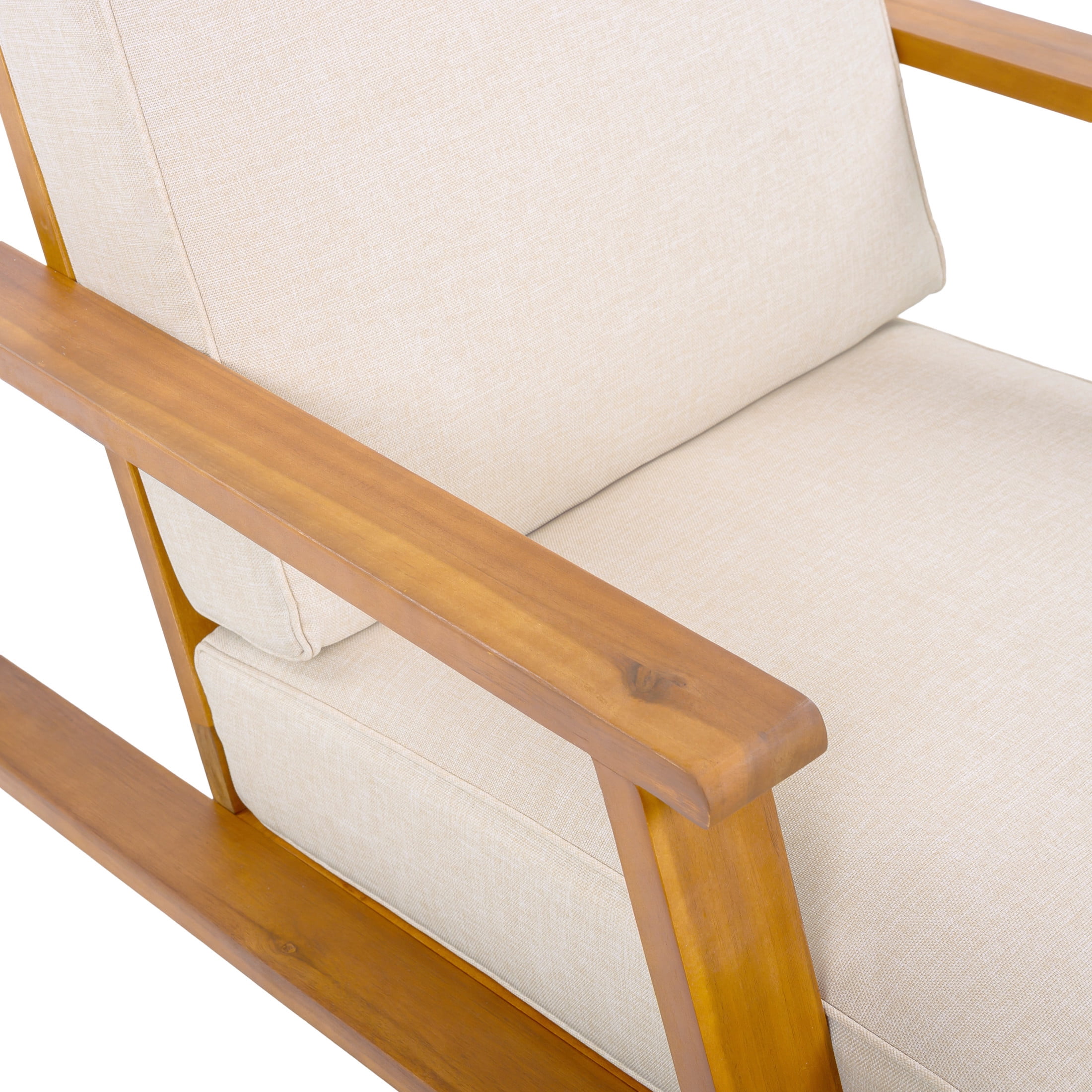 Christopher Knight Home Outdoor Patio Lounge Chair, Wood Frame with Deep Seating, Beige Cushions, Teak Finish, Set of 2