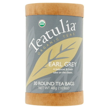 Teatulia Earl Grey Thés bio, 30 sachets de thé ronds, 1,69 oz, 6 pack