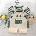thumbnail image 2 of Odeerbi Toddler Boys Two Piece Outfits Cotton Summer Clothes Fashionable Baby Cartoon Printed Striped Round Neck Short Sleeve Tops + Overall Shorts Set White, 2 of 9