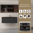 thumbnail image 3 of 42'' Floating Bathroom Vanity with Sink Combo, Modern Wall-Mounted Striped Bathroom Storage Cabinet with Soft-Close Drawer and Quartz Sand Basin, Smoked Walnut, 3 of 10