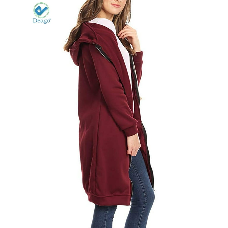 トップス S w zip hoodie long JGGSPWM Knee Length Full Zip Hoodie High Collar Casual
