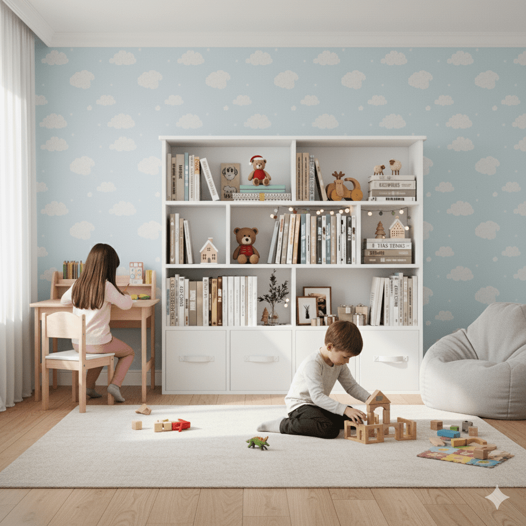 Erinnyees Kids Toy Organizer: 4-Drawer Bookshelf with 7 Cubbies, White