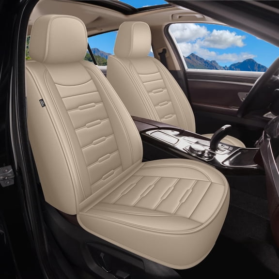 HQBQBUG Seat Covers Custom Fit for Chevrolet/Chevy Trax 2024-2025 2026 Full Set Faux Leather Waterproof Universal Car Seat Covers Beige,Front Set(2 Seats)
