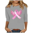 thumbnail image 2 of Alkepwun Breast Cancer Shirt for Women Angel Wings Pink Ribbon TShirt Cancer Fight Awareness Shirt Faith Casual 3/4 Sleeve Tops, 2 of 4