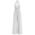 thumbnail image 7 of biudgviw Women's Halter Jumpsuits Casual V Neck Sleeveless Ruched Rompers Elastic Waist Wide Leg Jumpsuit with Pockets, 7 of 7
