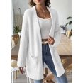 thumbnail image 6 of Open Front Women Casual Fall Sweater Long Sleeve with Pockets Sweater Cardigan White L, 6 of 9