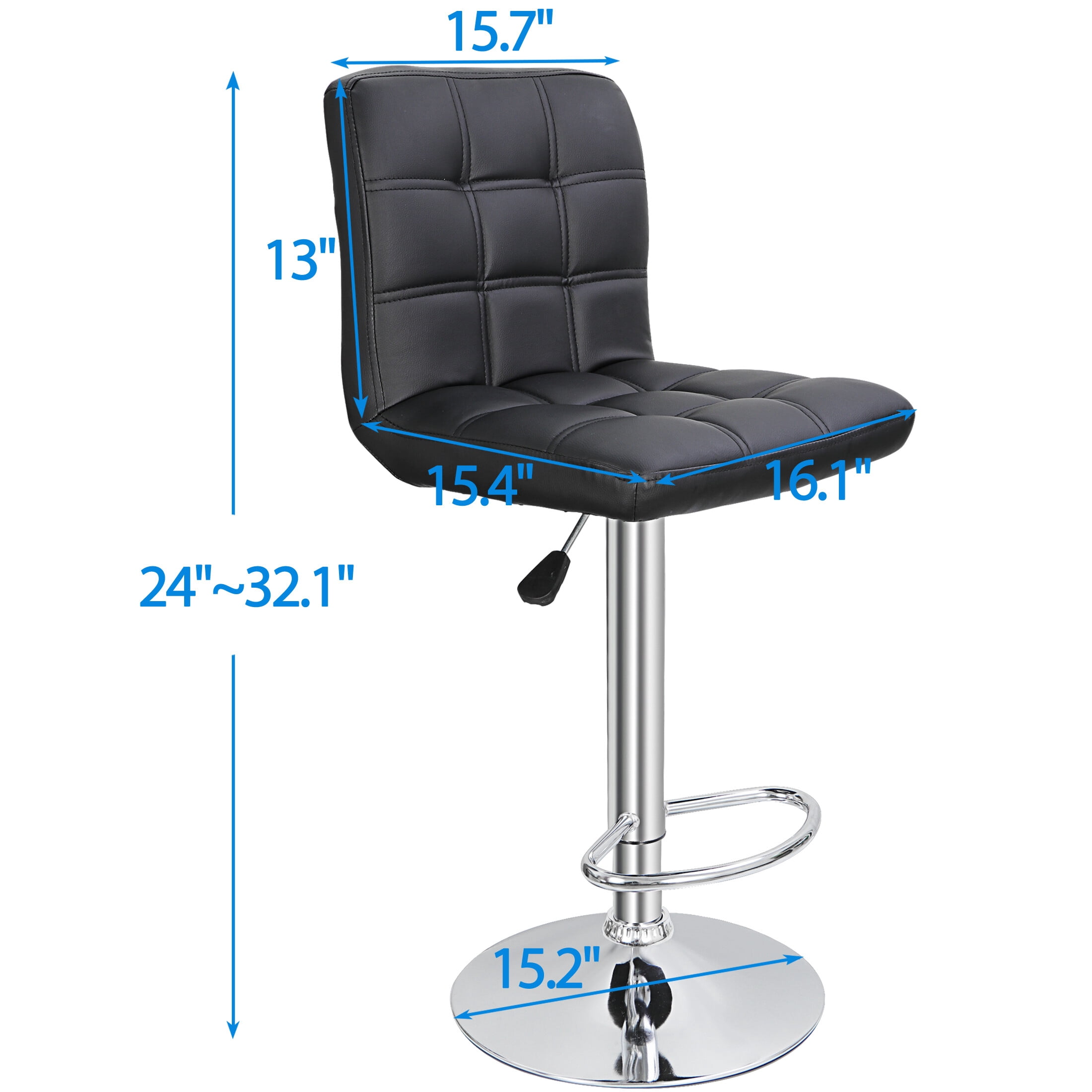 ZenSports Set of 2 Height Adjustable Swivel Bar Stool PU Leather W/Back, Black