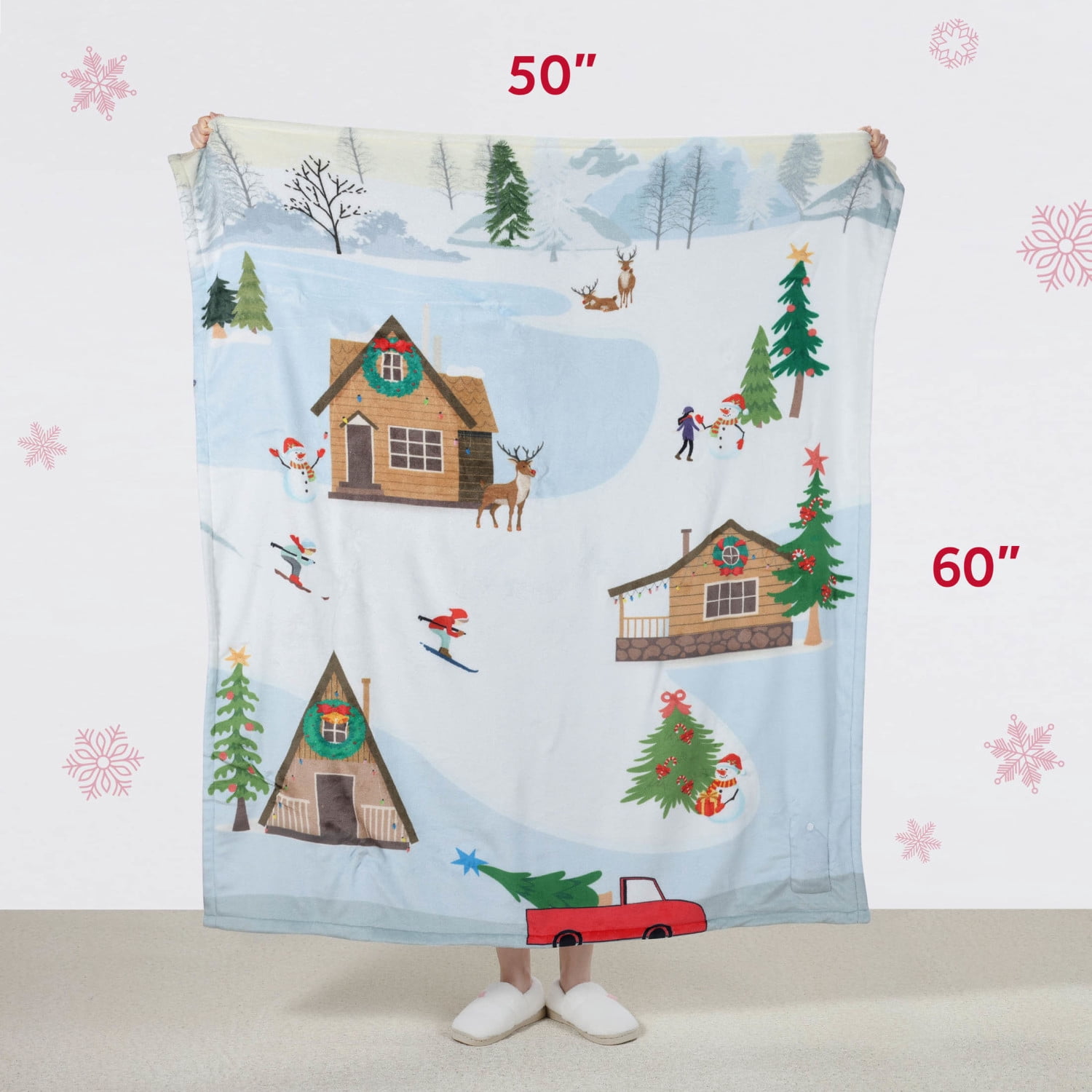 Lit Holiday LED Throw, Christmas Village Blanket with Soft Fabric, 3 Lighting Modes, 50” x 60”