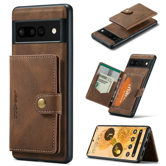 Jiahe Cover for Google Pixel 7 Pro Detachable Wallet Shockproof Magnetic PU Leather Flip Wallet 4 Cards Slots Stand Protective Case,Brown