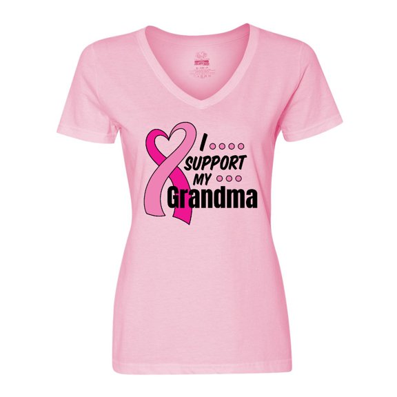 Inktastic Breast Cancer Awareness I Support My Grandma Pink Ribbon Women's V-Neck T-Shirt