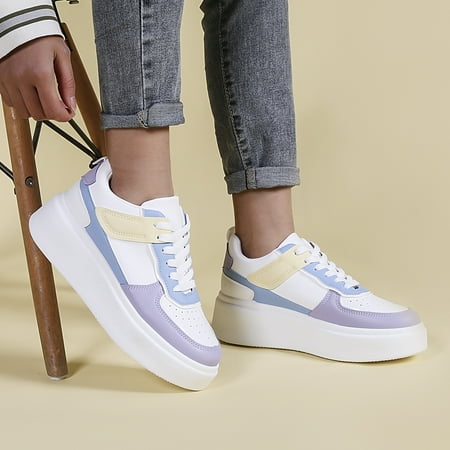 

Color Block Lace-up Front Flatform Skate Shoes
