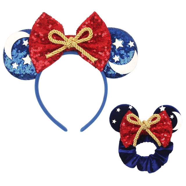 zhezesmila Diadema y coleteros con orejas de ratón, accesorios para el cabello de terciopelo para mujer, diadema brillante y coleteros con orejas de micrófono para fiesta de cumpleaños