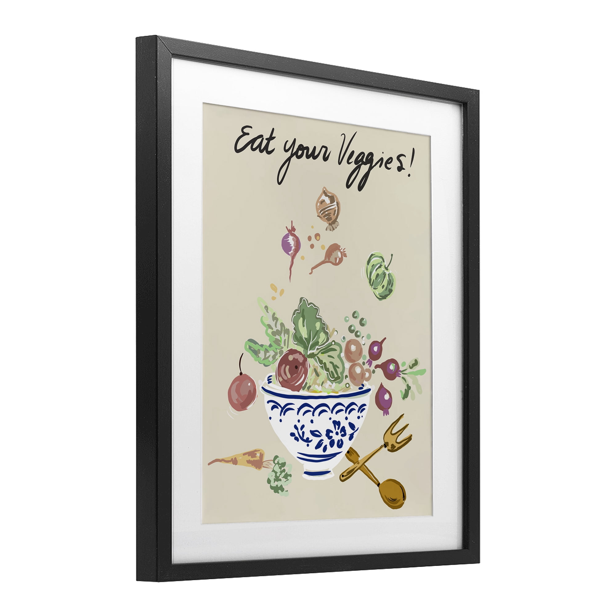 Stupell Industries Eat Your Veggies Bowl Black Framed Print Under Glass, design by Ani Del Sol