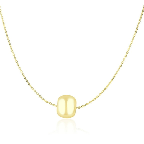 14k Yellow Gold Necklace with Shiny Barrel Bead Charm 18 in