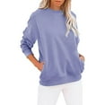 thumbnail image 2 of Tdoqot Womens Solid Color Sweatshirt- Crewneck Casual Loose Fit Pullover Tunic Tops with Pockets Purple Size S, 2 of 5