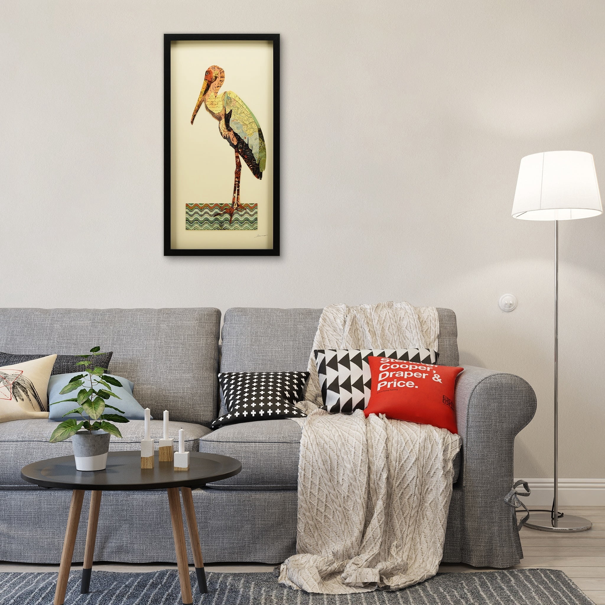 Empire Art Direct Crane Dimensional Collage Framed Graphic Art Under Glass Wall Art, 17" x 33" x 1.4", Ready to Hang