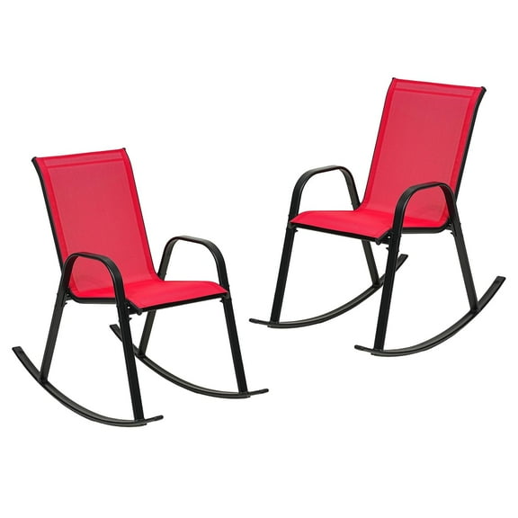 Outdoor Rocking Chairs with Backrest/Armrests-Assembly for Patio Lawn Garden Balcony Deck Camping Porch-Set of 2 (Red)