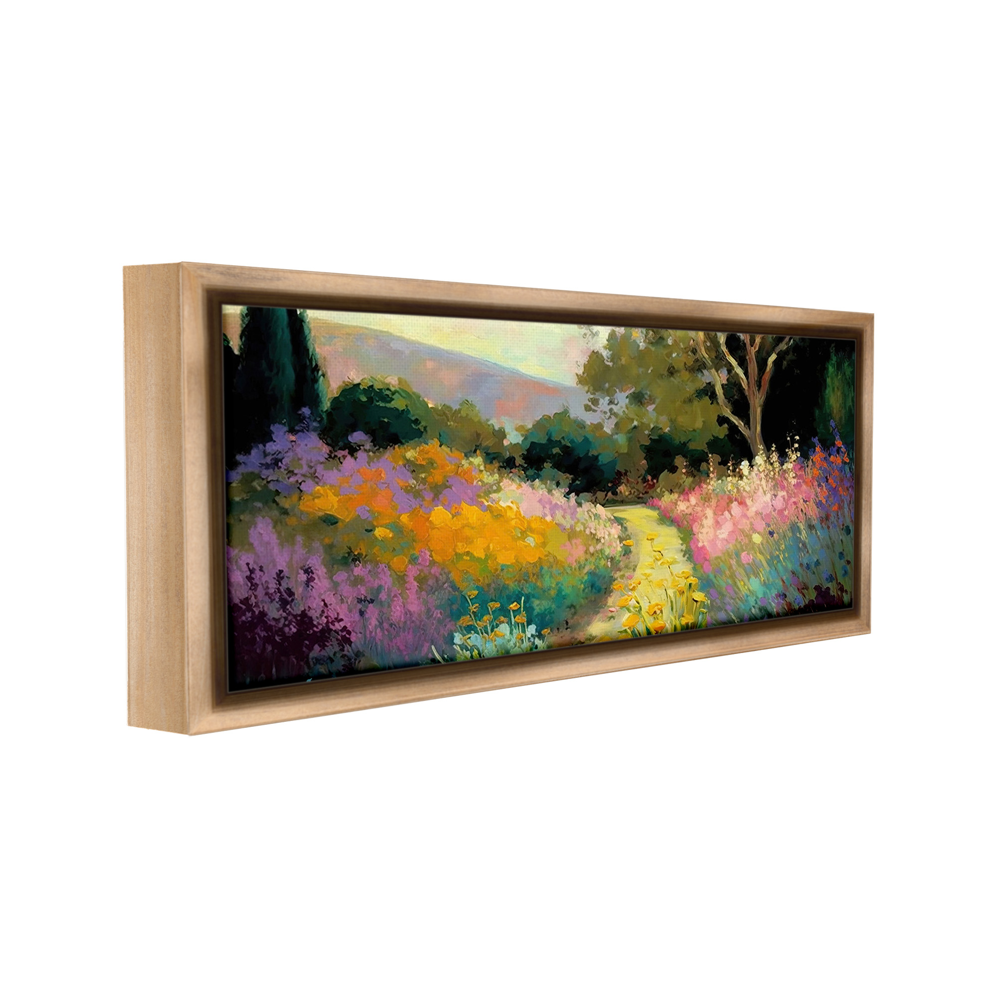 Stupell Industries Modern Meadow Path Landscape Painting Brown Floater Framed Canvas Art Print Wall Art, 31 x 14