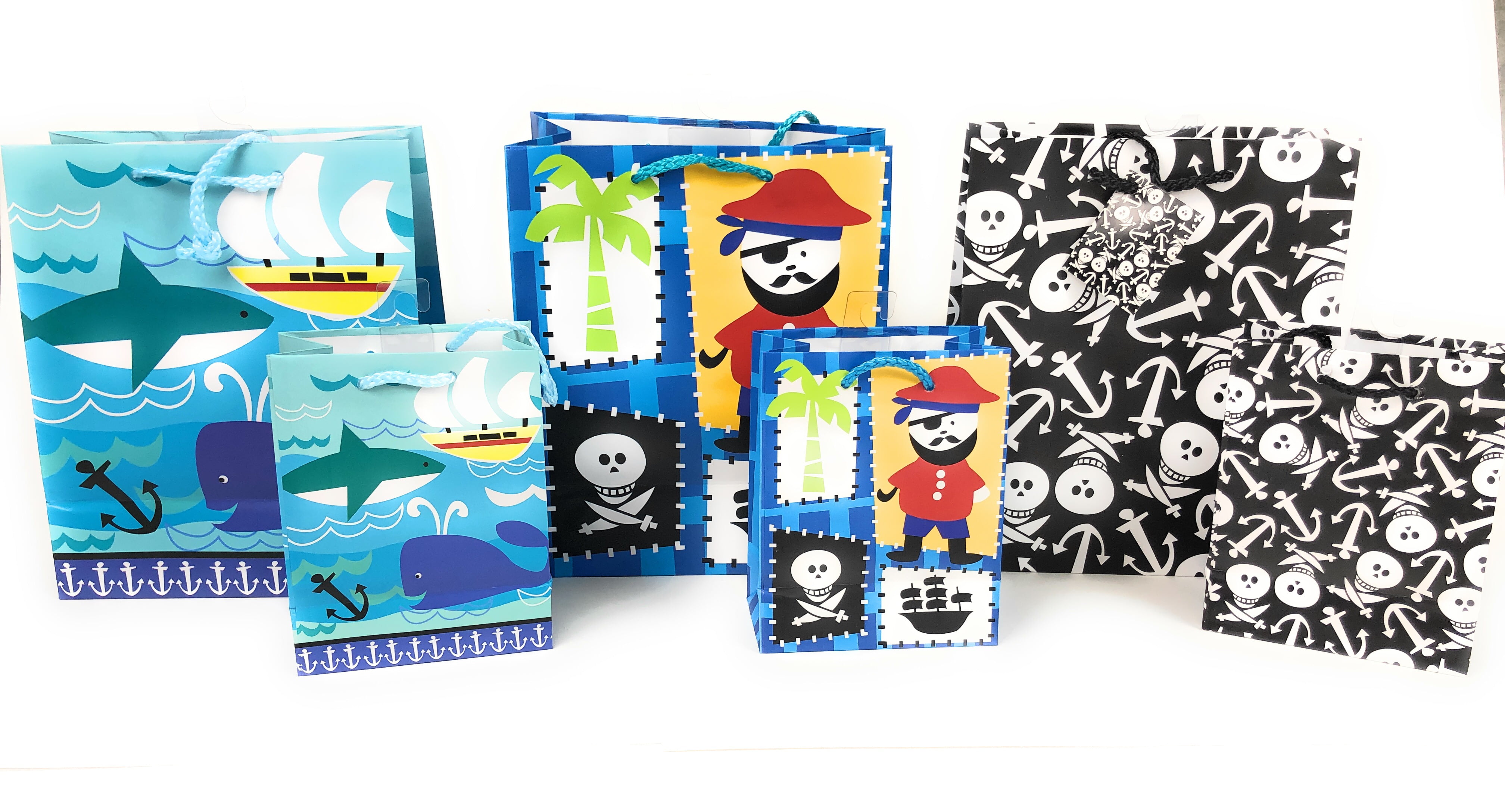Pirates Gift Bag Set of 6 Small Medium Tissue Paper Bundle