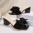 thumbnail image 4 of ZACPNCV Womens High Heel Mules Square Toe Block Heel Sandals Bow Embellishment Open Toe Dressy Slippers Party Shoes, 4 of 9