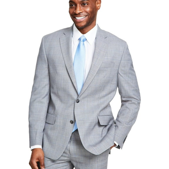 Michael Kors Mens Stretch Wool-Blend Two Button Blazer Jacket, Grey, 42 Regular