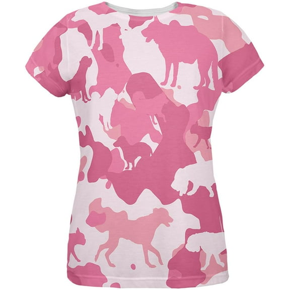 Dog Pink Camo All Over Womens T-Shirt - Large