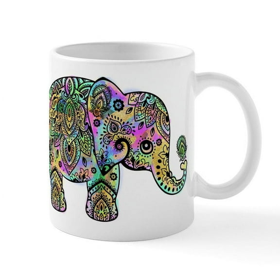 CafePress - Colorful Paisley Elephant - 11 oz Ceramic Mug - Novelty Coffee Tea Cup