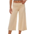 thumbnail image 1 of Argulvti Women's Capri Pants Fold Over Waistband Low Rise Solid Color Wide Leg Cropped Lounge Trousers, 1 of 9