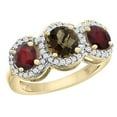 thumbnail image 1 of 14K Yellow Gold Natural Smoky Topaz & Enhanced Ruby Sides Round 3-stone Ring Diamond Accents, size 10, 1 of 2