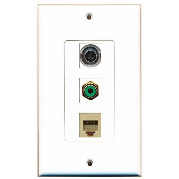 RiteAV - 1 Port RCA Green and 1 Port Phone RJ11 RJ12 Beige and 1 Port 3.5mm Decorative Wall Plate Decorative