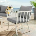 thumbnail image 2 of Contemporary Modern Urban Designer Outdoor Patio Balcony Garden Furniture Armchair Lounge Chair, Aluminum Fabric, White Grey Gray, 2 of 6