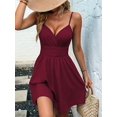 thumbnail image 5 of Women's Summer Dresses V Neck Spaghetti Strap Sundress Casual Beach Flowy Mini Dress Wine Red XL, 5 of 9