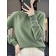 thumbnail image 1 of Suéter de punto de lana merino 100 % pura para mujer, jersey de cuello redondo a la moda para otoño e invierno, jersey sin costuras, ropa cálida de cachemira, 1 of 5