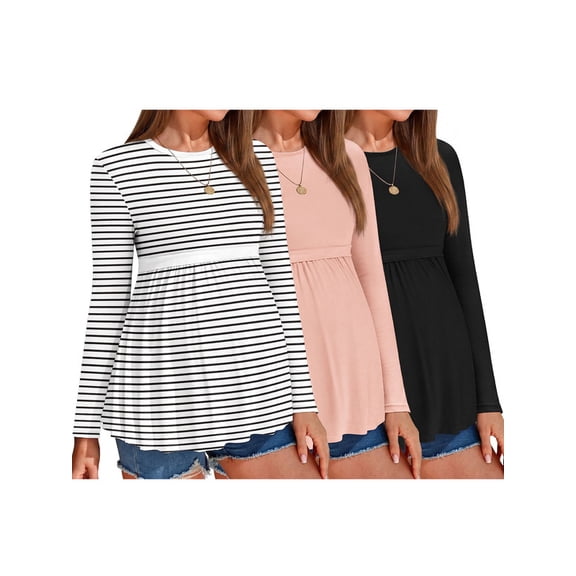 Weardear 3 Pack Womens Maternity Tops Pleated Long Sleeve Pregnancy Shirts Regular Fit Tunic Casual Maternity Clothes