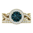 thumbnail image 2 of Clara Pucci 18K Yellow Gold 1.795 Natural London Blue Topaz Engraveable Engagement Ring + Wedding Band Set, 2 of 7