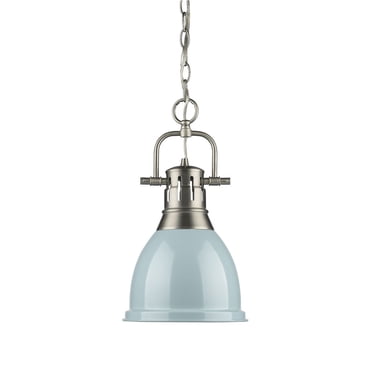 Yep by Golden Lighting Duncan 1-light 9in Chain Hung Pendant in Pewter and Seafoam shade