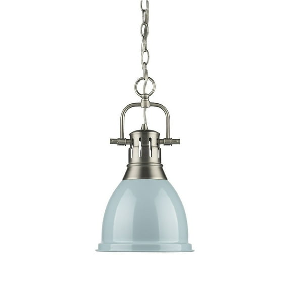 Yep by Golden Lighting Duncan 1-light 9in Chain Hung Pendant in Pewter and Seafoam shade