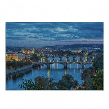 

Prague Cutting Board Night Time with Vltava River Bridge and City Buildings Czech Republic Europe Urban Decorative Tempered Glass Cutting and Serving Board in 3 Sizes by Ambesonne