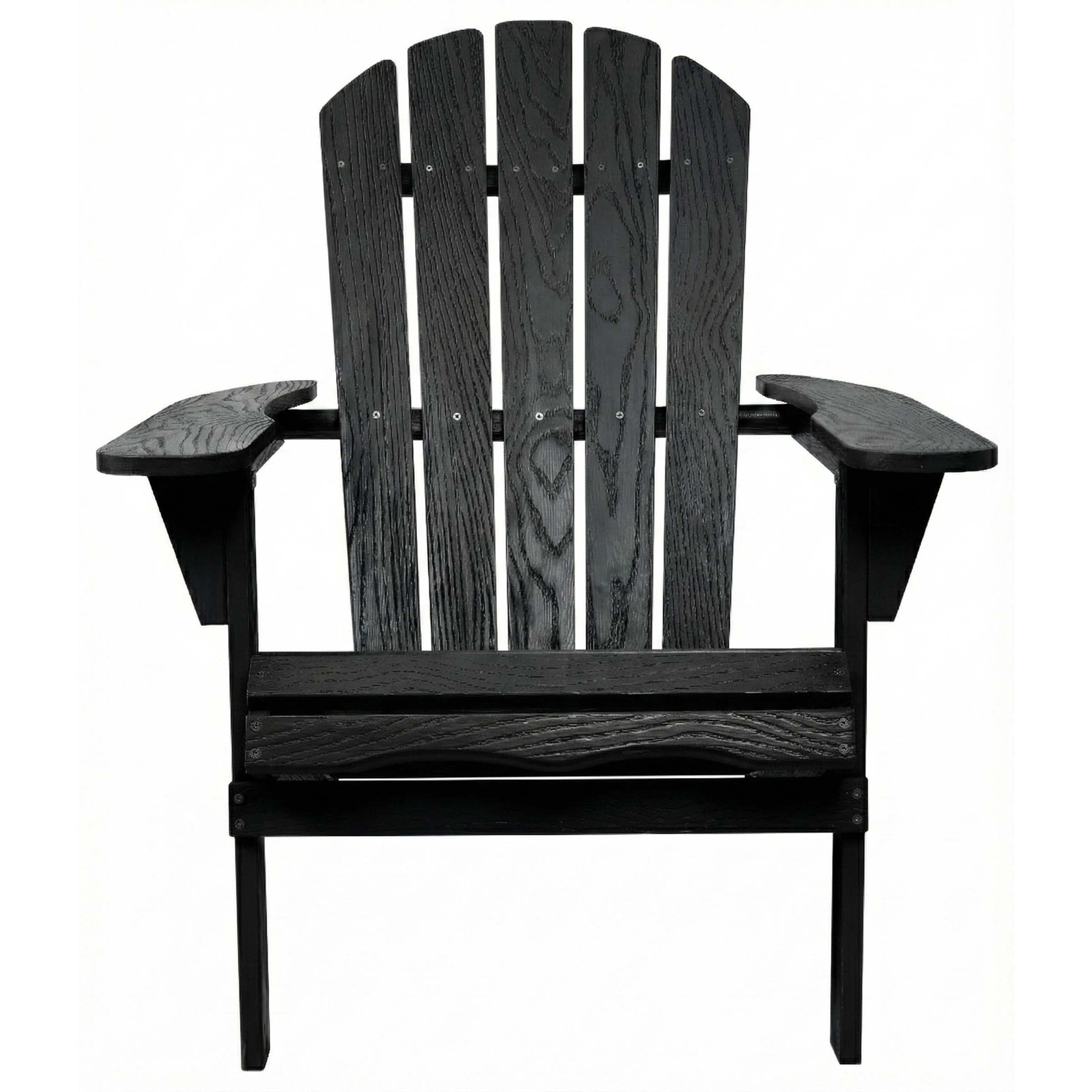 Embossed Cedar Wood Folding Adirondack Chair Set of 2, Outdoor Wooden Lounge Patio Chair with Smooth Finish, Foldable Garden Chair for Lawn Backyard, Black