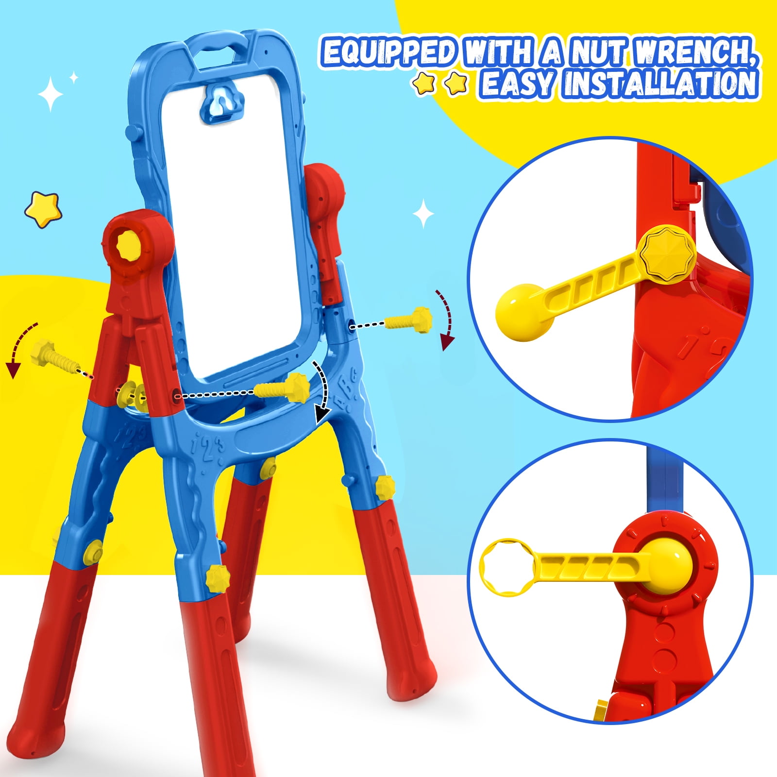 Art Easel for Kids - Adjustable Double-Sided Rotatable Magnetic White Board with Painting Accessories, Preschool Learning Toy for Girls 3-5 Years Old,Ideal Christmas Birthday Gift （Blue）
