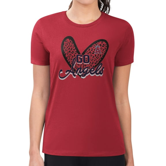 Women's G-III 4Her by Carl Banks Red Los Angeles Angels Super-Slim Fit Lightweight Leopard Heart T-Shirt