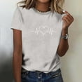 thumbnail image 3 of Valentines Day Shirt for Women Heart Print Round Neck Tee Fashion Casual Short Sleeve Tops ,Gray,XXL, 3 of 7