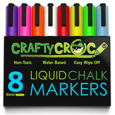 Crafty Croc Wet Erase Liquid Chalk Markers, Pack of 8 Vibrant Neon