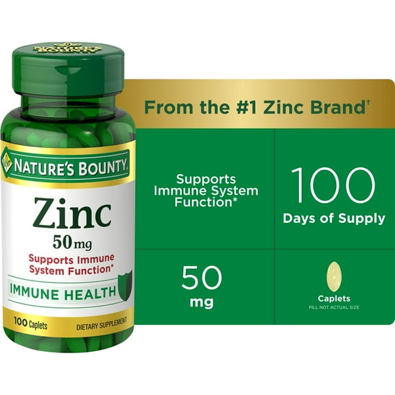 Nature’s Bounty Zinc 50 mg Caplets, Immune Support, Dietary Supplement, Non-GMO, Gluten-Free, 100 Count