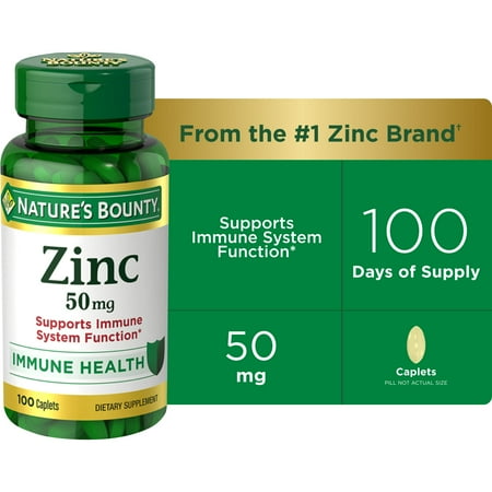 Nature’s Bounty Zinc 50 mg Caplets, Immune Support, Dietary Supplement, Non-GMO, Gluten-Free, 100 Count